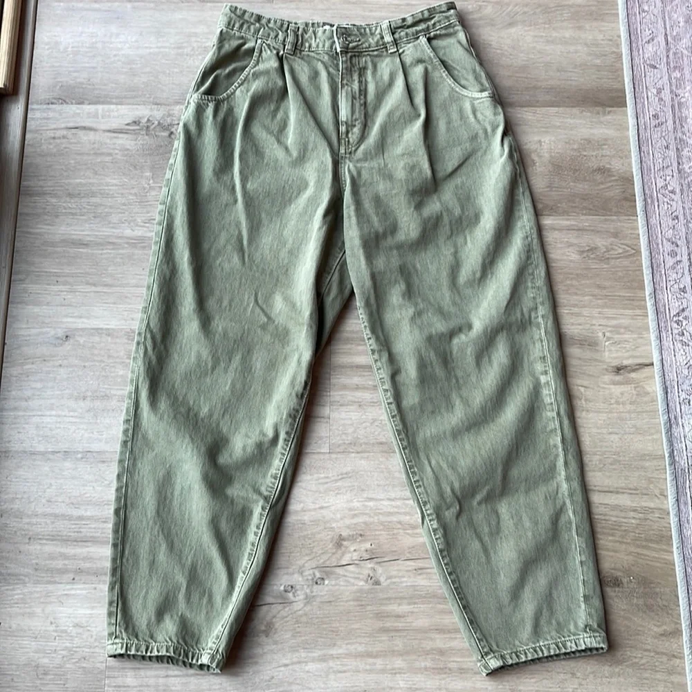 Mango Regina Slouch Jeans Khaki Green Size 8 - Picture 2 of 10